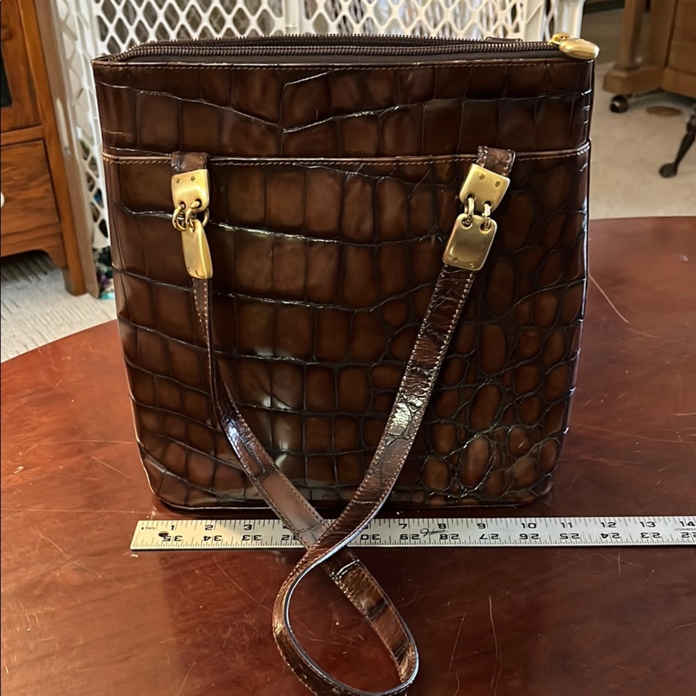 Brown Crocodile Pattern Shoulder Bag - image 1